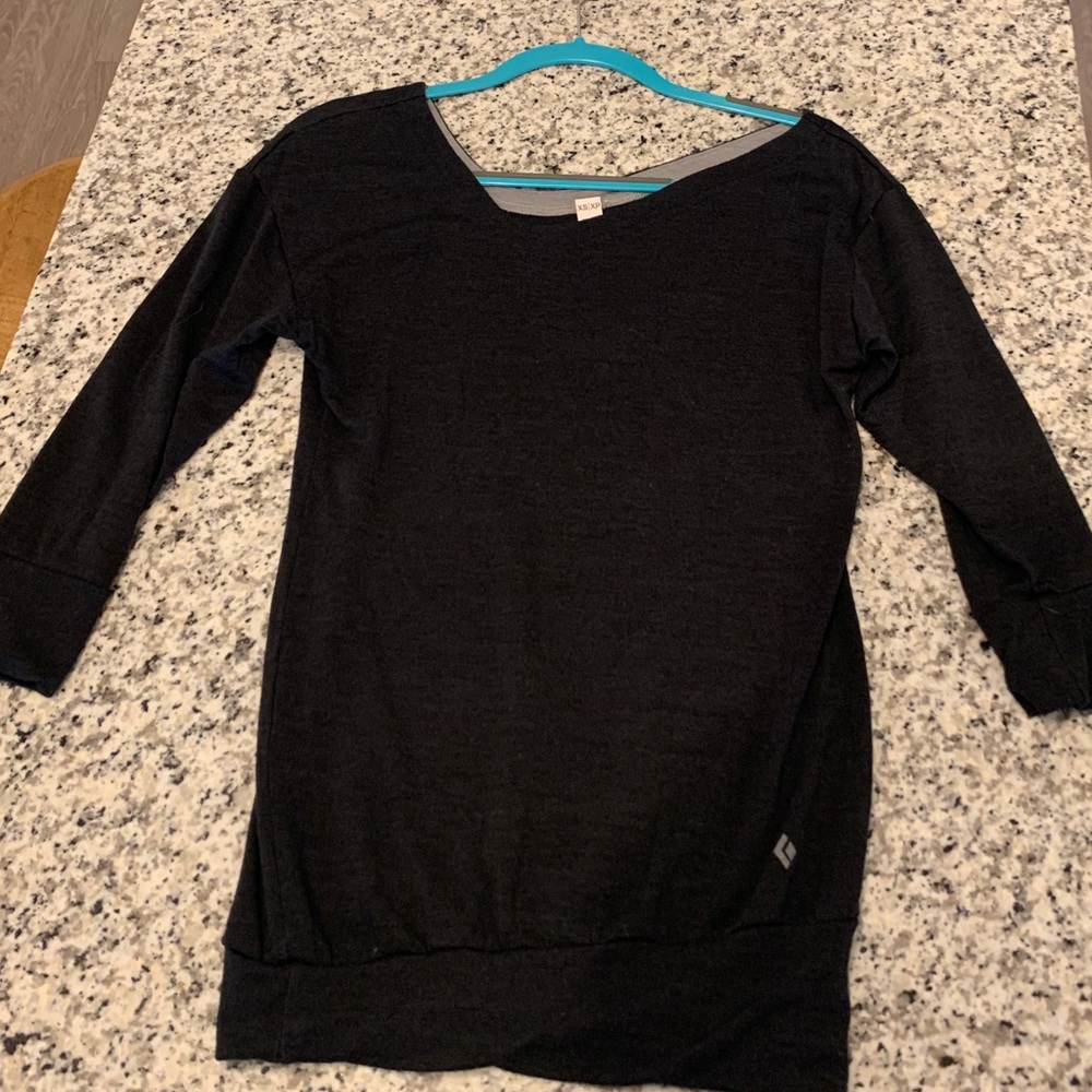 Black diamond-asymmetrical neckline-3/4 sleeve sweater top